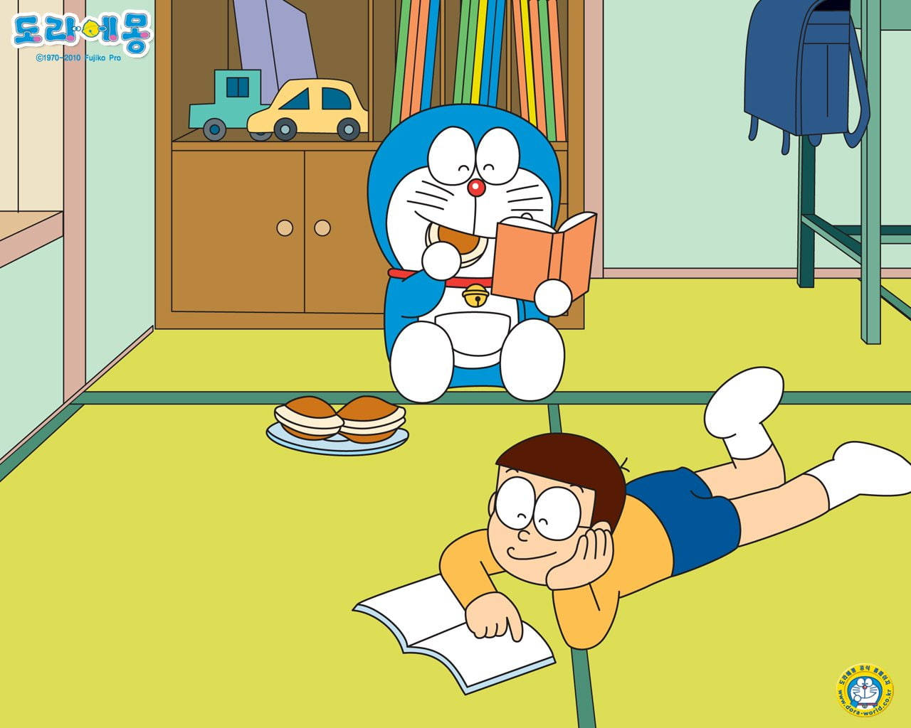 Doraemon And Nobita Reading Wallpaper