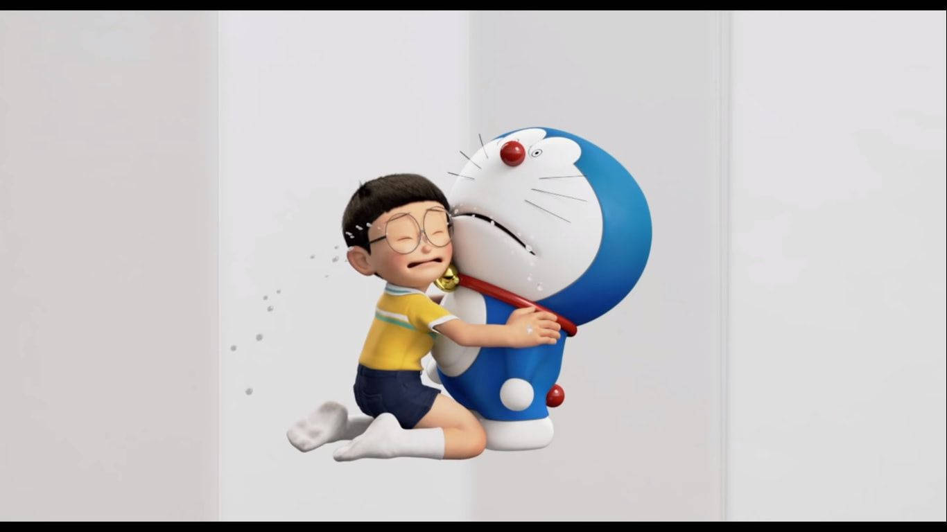 Doraemon And Nobita Striped Art Wallpaper