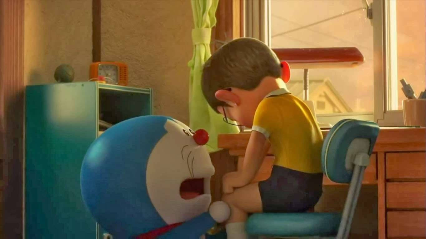 Doraemon Comforting A Cute Nobita Wallpaper