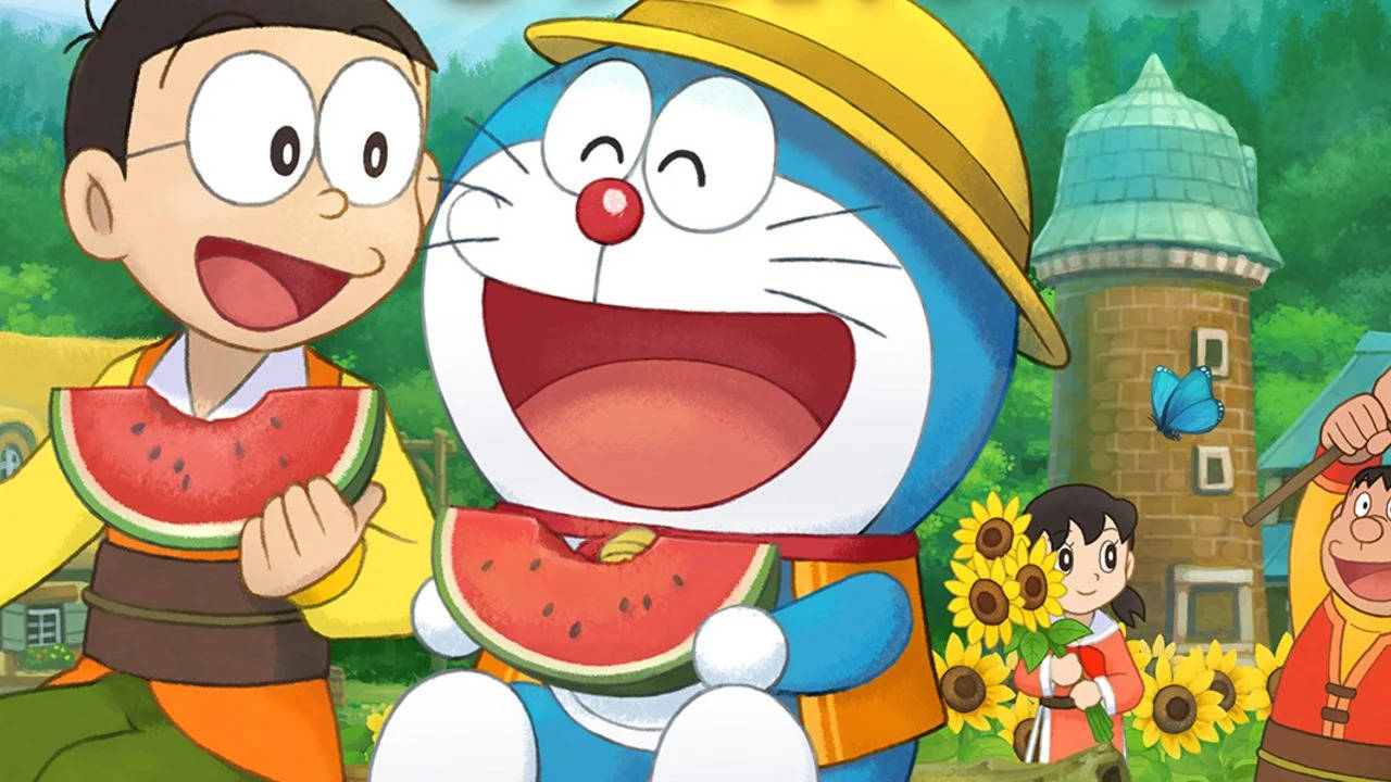 Doraemon Eating Watermelon 4k Wallpaper