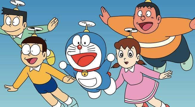 Doraemon Flying With Friends 4k Wallpaper