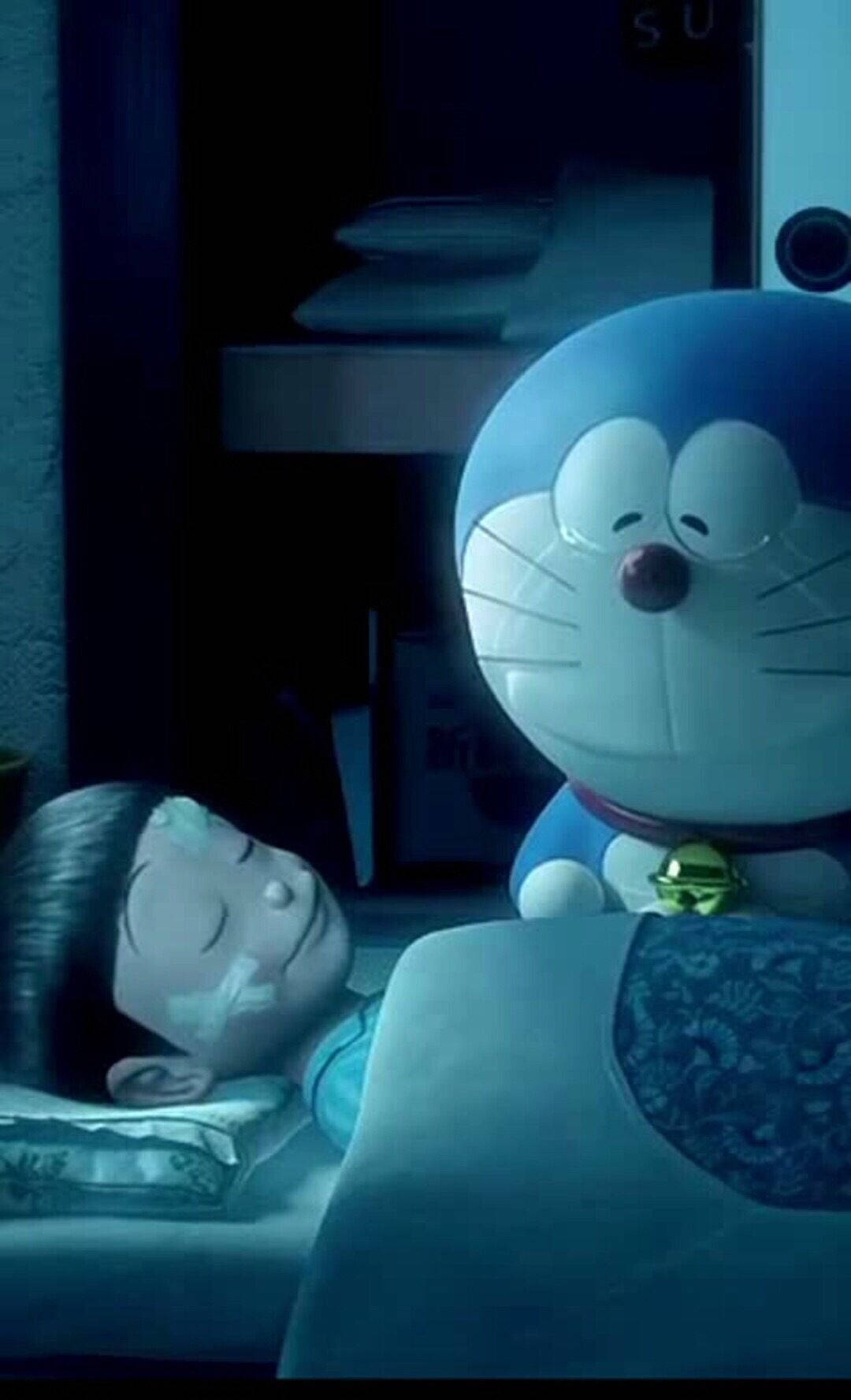 Doraemon Watching Over Cute Nobita Wallpaper