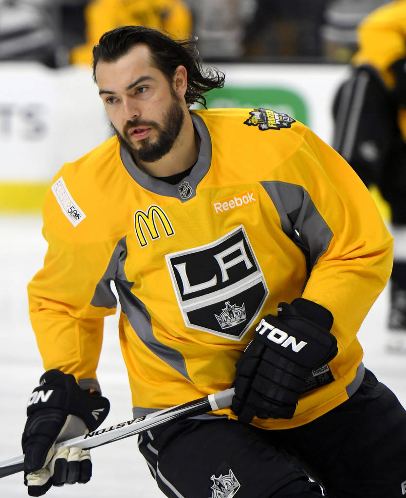 Drew Doughty From The La Kings During A Practice Game In His Mcdonald's Jersey Without A Helmet Wallpaper