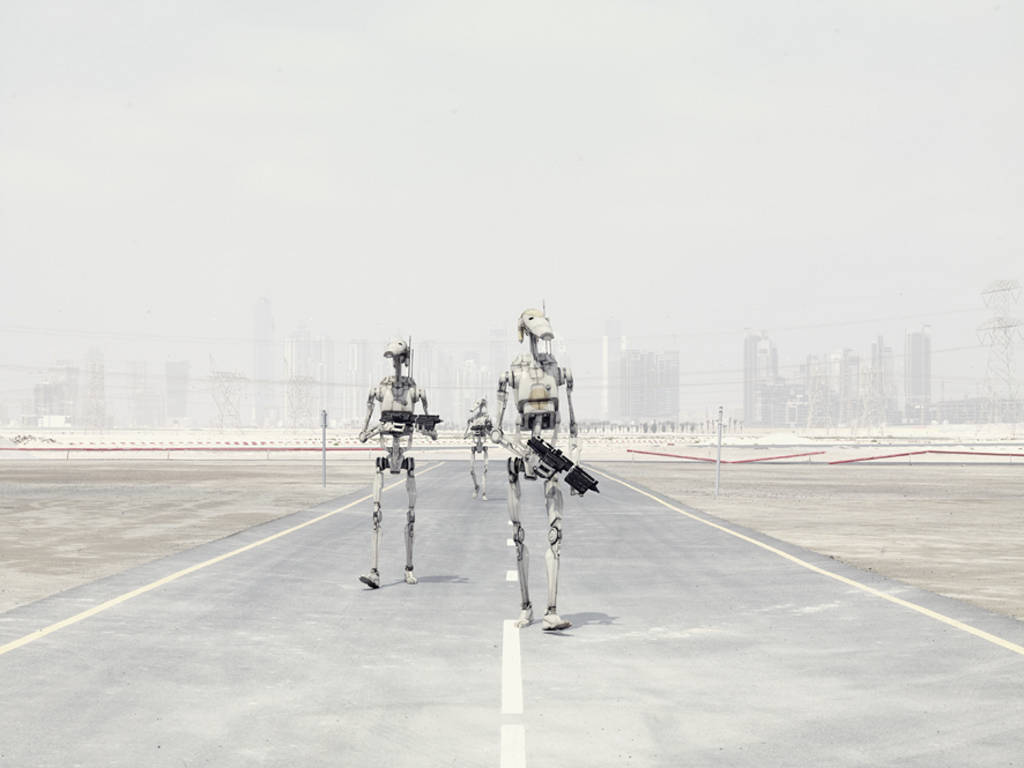 Droid Walking Road City Wallpaper