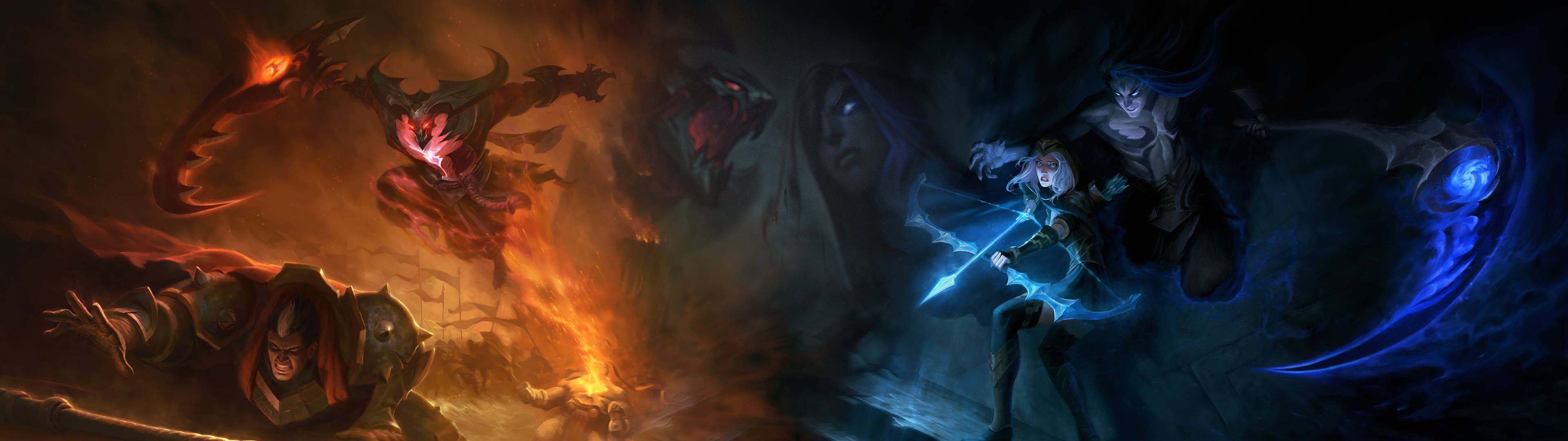 Dual Screen Flame Or Frost League Of Legends Wallpaper