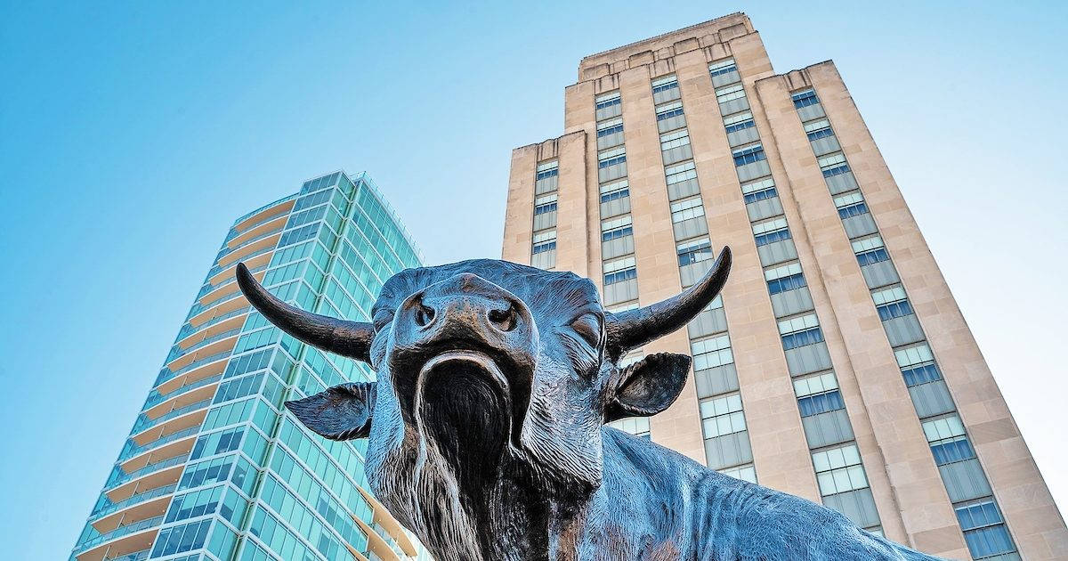 Durham's Skyscrapers Above The Bull Bronze Sculpture Wallpaper