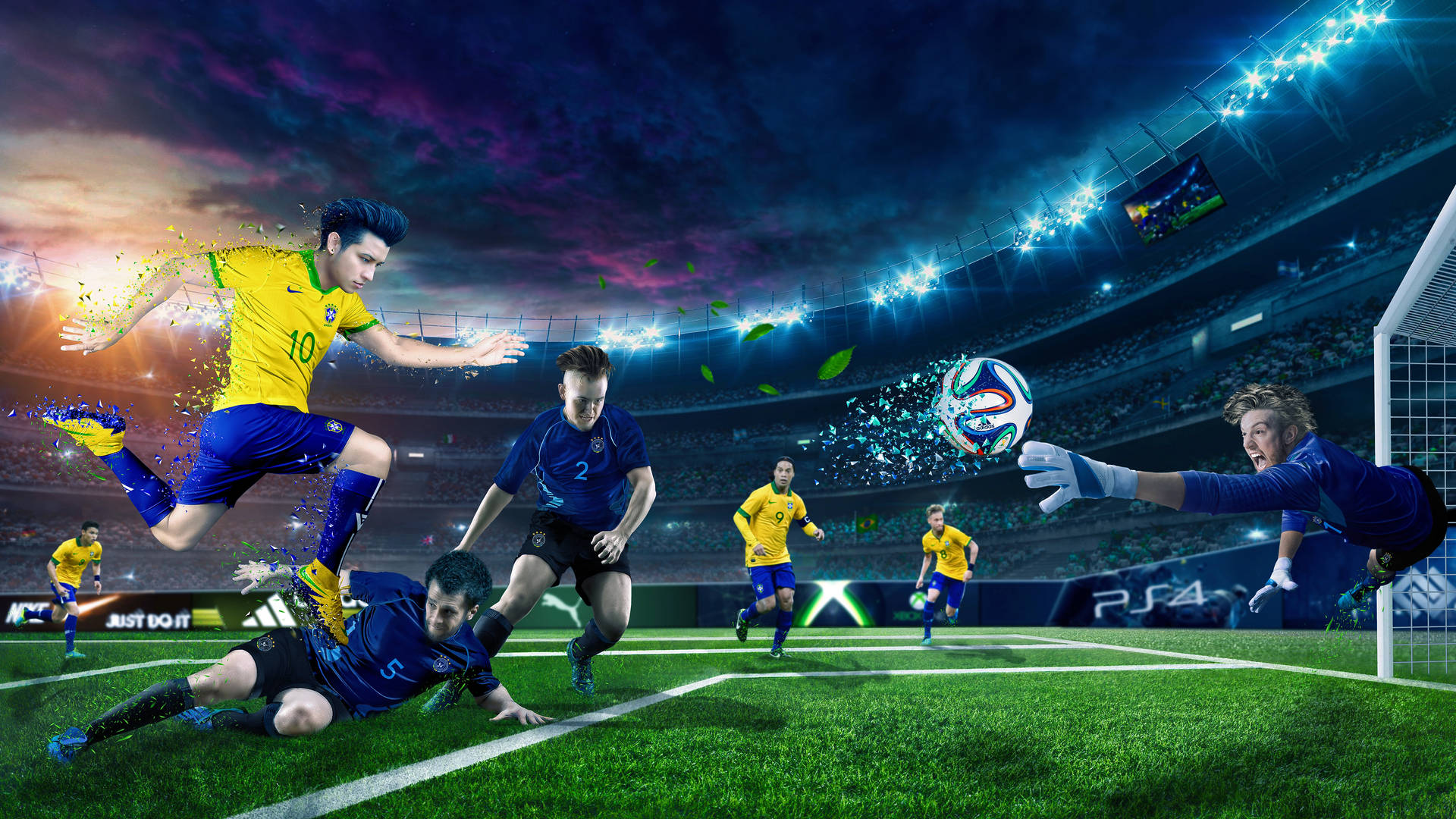 Dynamic Soccer Kick In Action On The Field Wallpaper