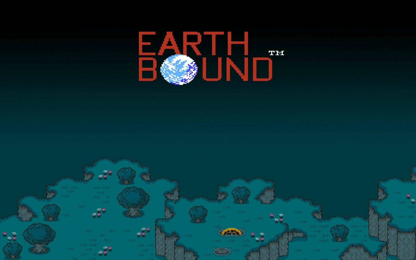 Earthbound Logo And Landscape Poster Wallpaper