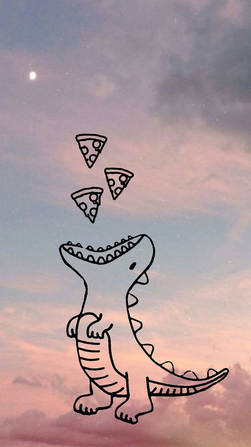 Eating Pizza Slices Dino Kawaii Iphone Wallpaper