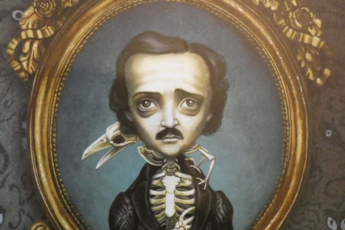 Edgar Allan Poe Skeletal Illustration Wallpaper