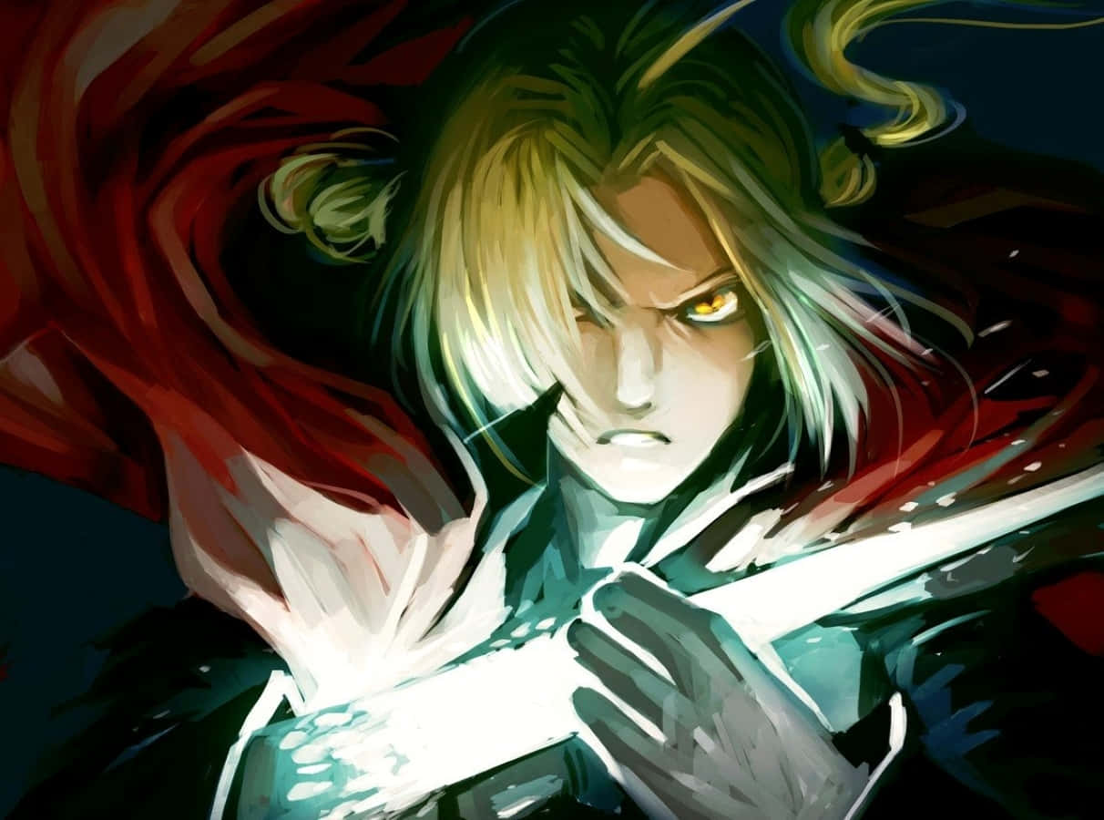 Edward Elric Displays His Automail Arm And Alchemy Skills In A Powerful Stance Wallpaper