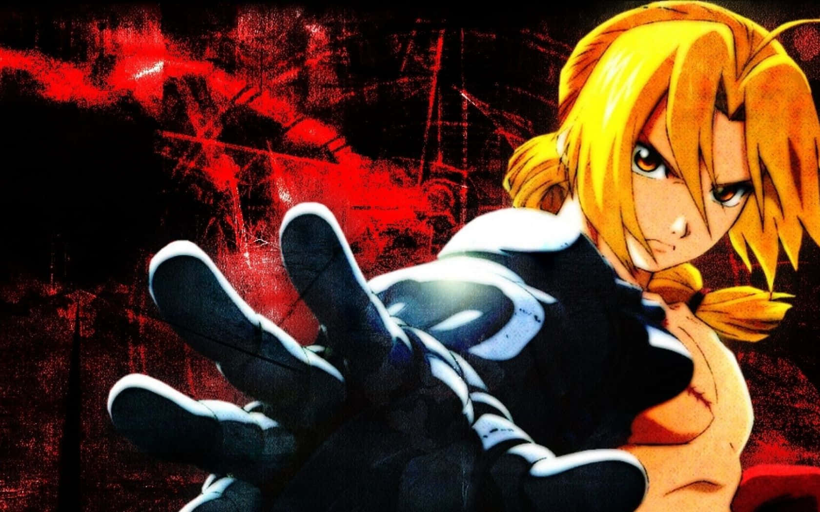 Edward Elric Striking A Confident Pose In His Classic Red Coat Wallpaper