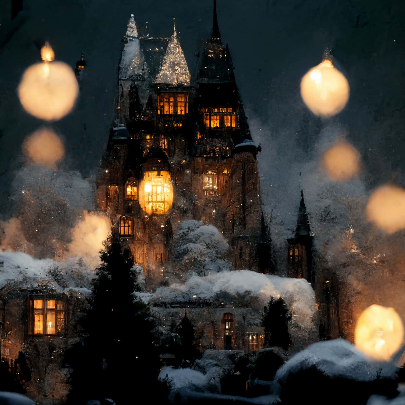 Eerie Christmas At Hogwarts Wallpaper