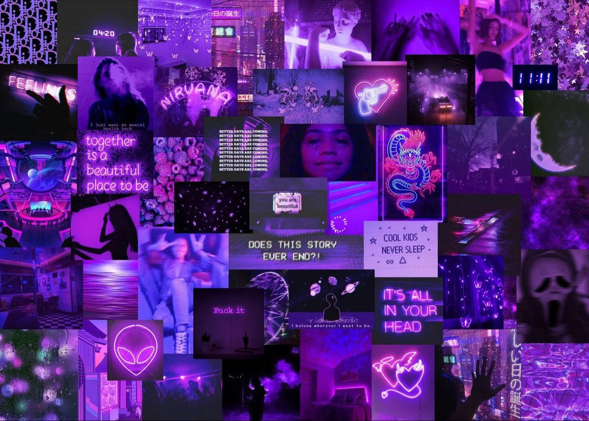 Electric Purple Aesthetic Collage Artwork For Computer Background Wallpaper