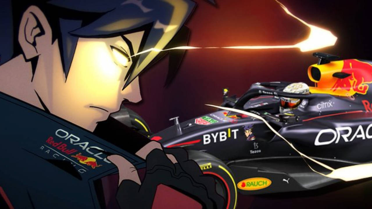 Electrifying Anime Style Red Bull Racing Fan Art Wallpaper