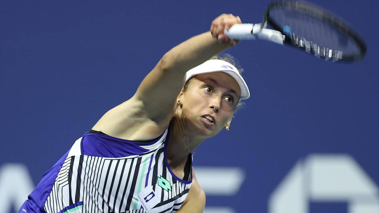 Elise Mertens Delivering A Tennis Stroke Wallpaper