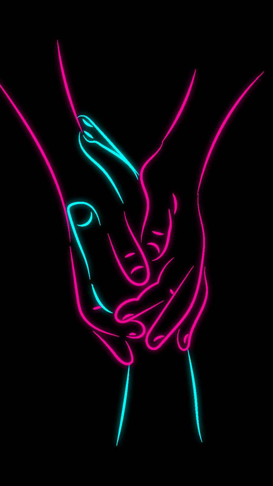 Embracing Love- Neon Art Hand In Hand Wallpaper