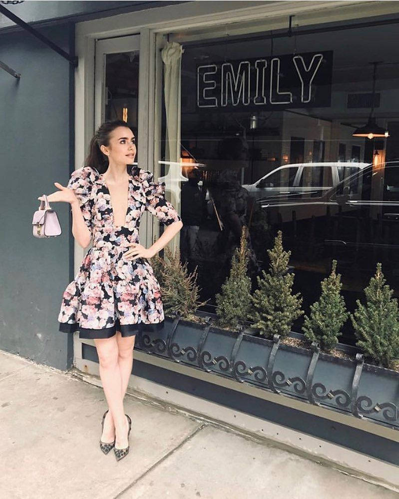 Emily In Paris In Floral Dress Wallpaper