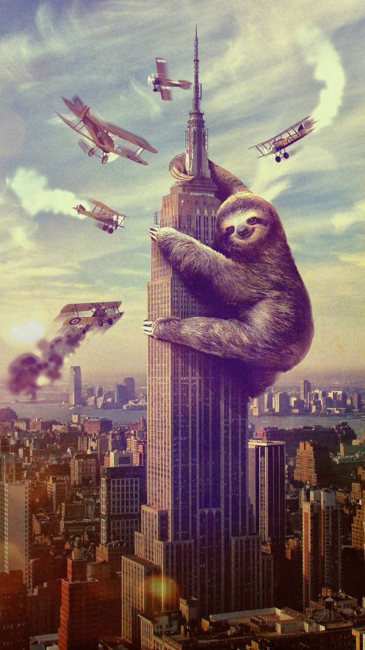 Empire State Building With Sloth Artwork Wallpaper