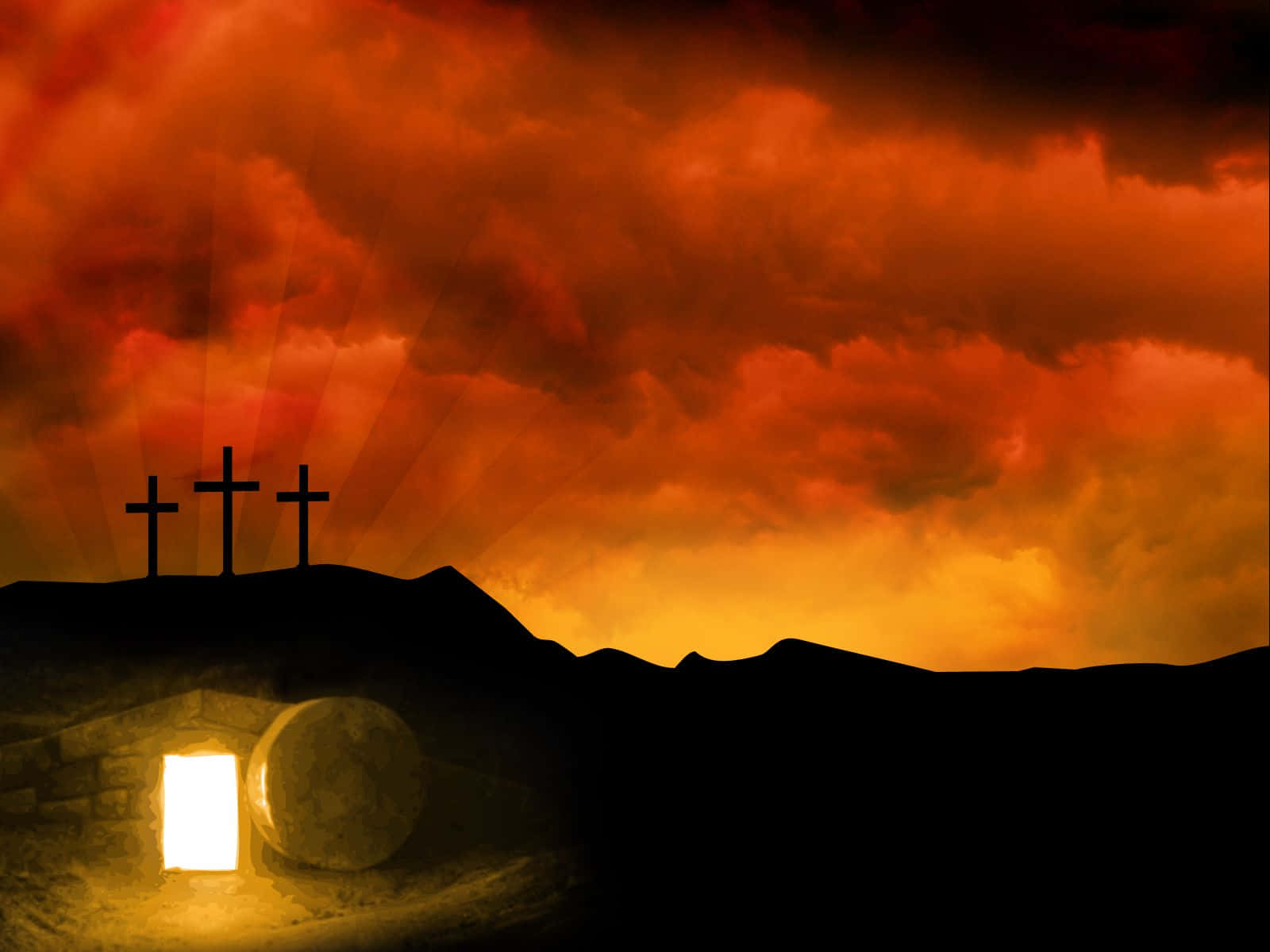 Empty Tomb With Orange Skies Wallpaper