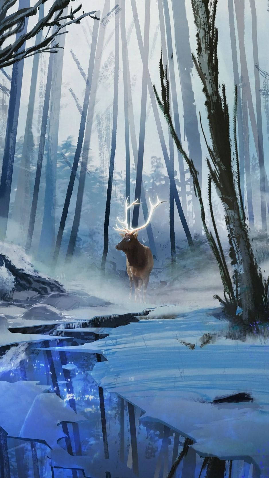 Enchanted_ Winter_ Deer_ Forest Wallpaper