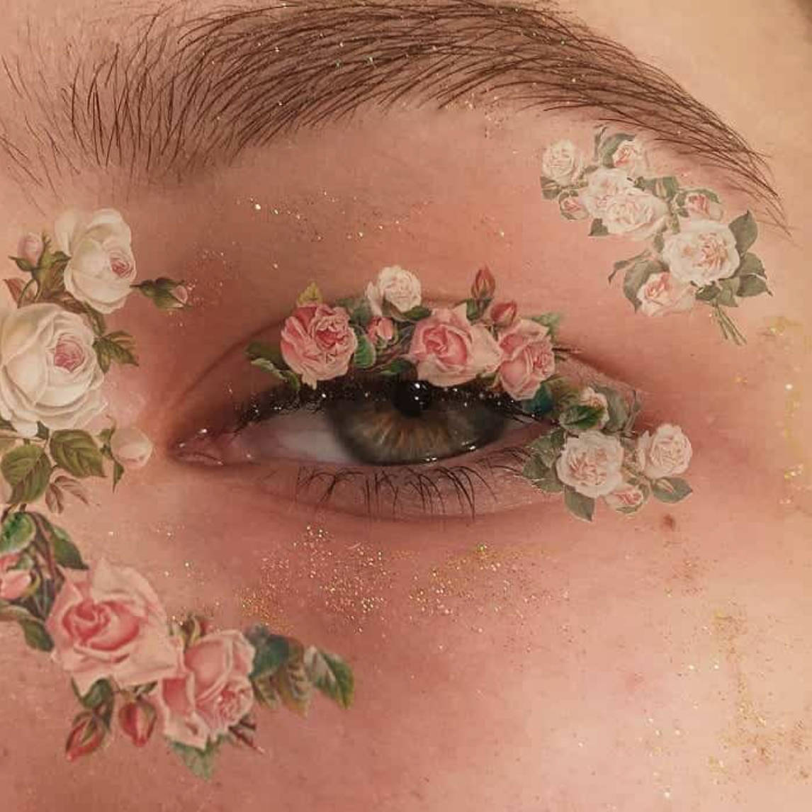 Enchanting Aesthetic Eye Pfp Embellished With Floral Stickers Wallpaper