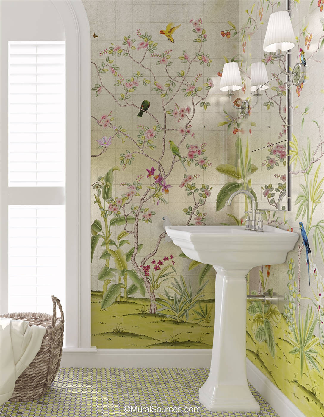 Enchanting Garden Mural In A Modern Bathroom Wallpaper