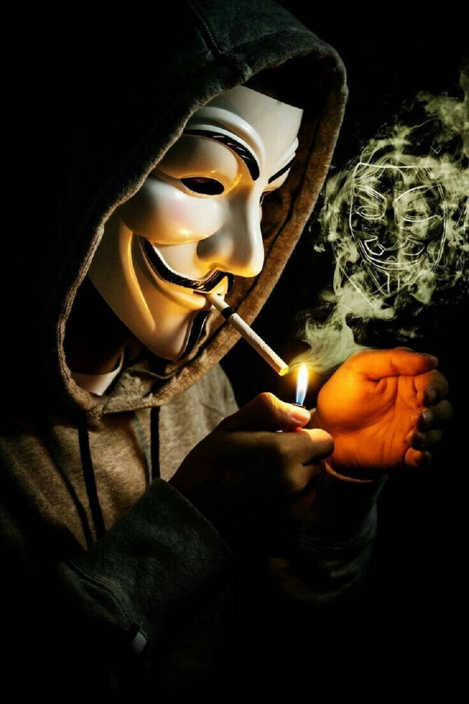 Enigmatic Smoker Man With Hacker Mask Wallpaper