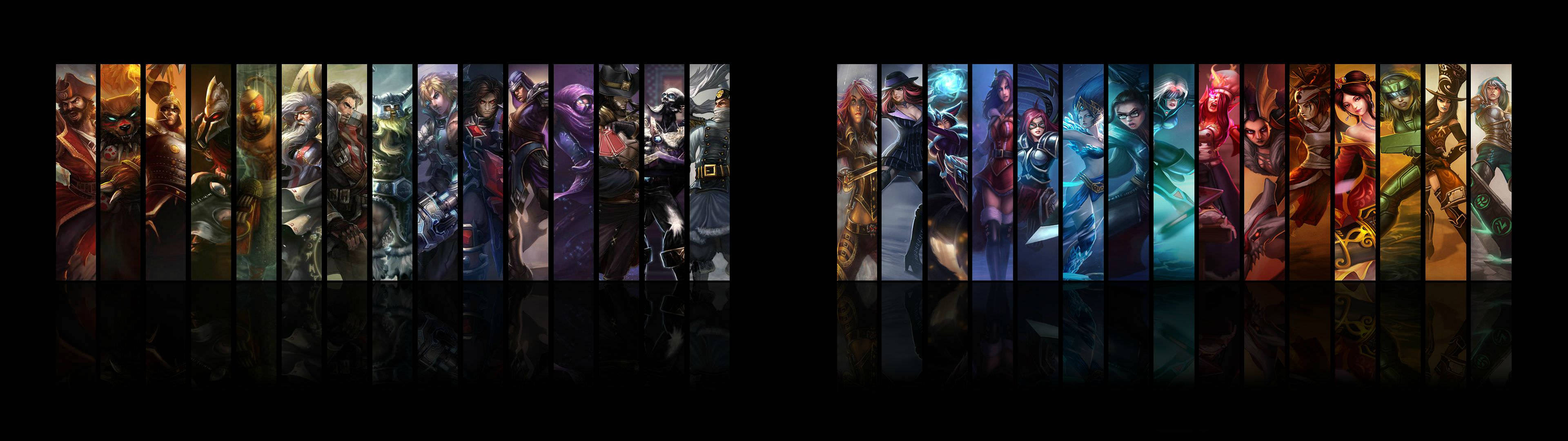 Enjoy Riot-designed Characters On A Dual Monitor Wallpaper