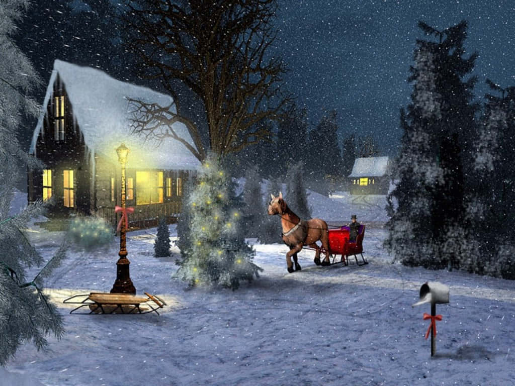 Enjoy The Cozy Charm Of Christmas Winter Wonderland Wallpaper