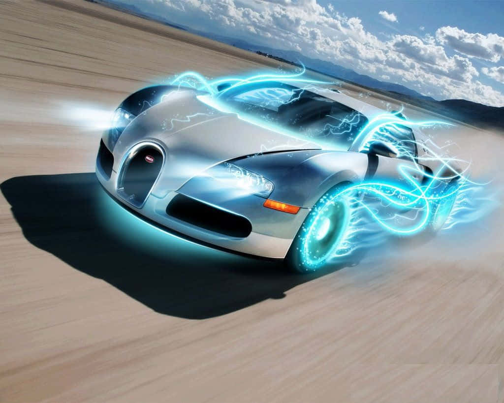 Enjoying A Night Out In A Stunning Neon Bugatti Wallpaper