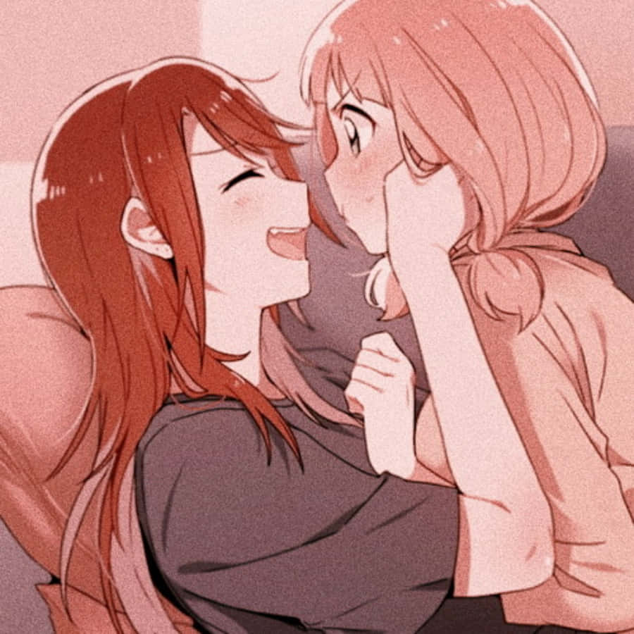 Enjoying The View Of A Romantic Sunset In This Lesbian Anime Scene. Wallpaper