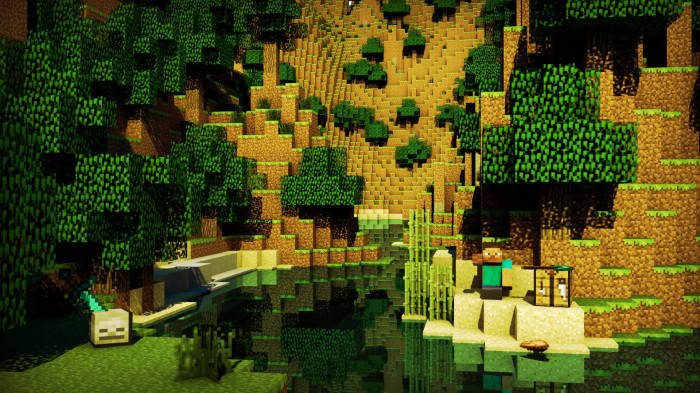 Epic Minecraft Bamboo River With Steve Wallpaper