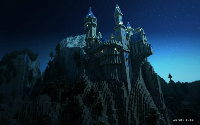 Epic Minecraft Castle At Night Wallpaper