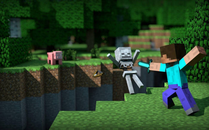 Epic Minecraft Fight Between Steve And A Skeleton Wallpaper