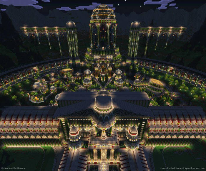 Epic Minecraft Giant City At Night Wallpaper