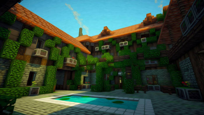 Epic Minecraft House With Pond Wallpaper
