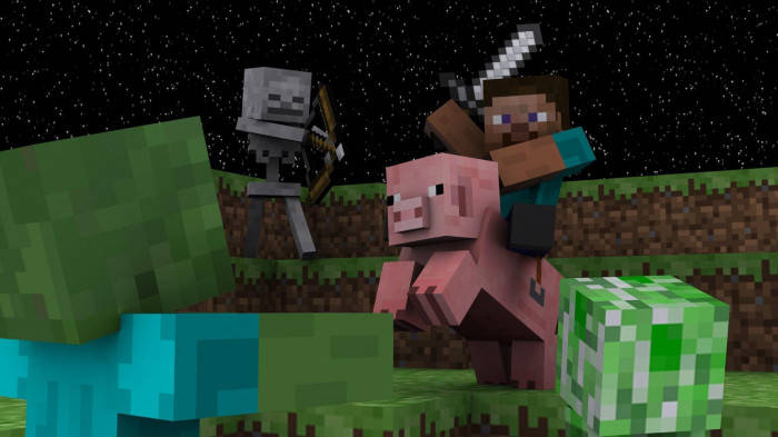 Epic Minecraft Pig Riding Attack Wallpaper