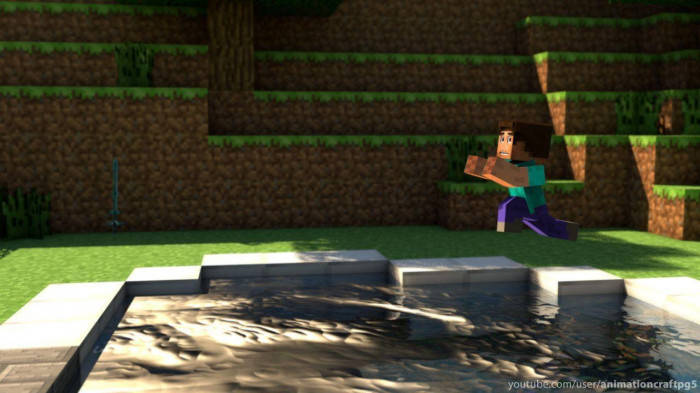 Epic Minecraft Steve Leaping Into A Pool Wallpaper