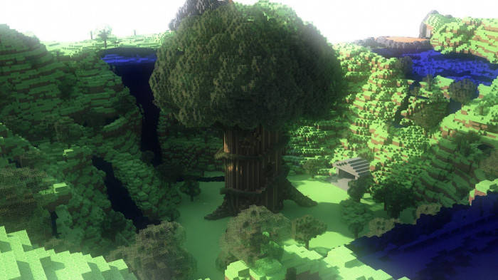 Epic Minecraft Tree In The Forest Wallpaper