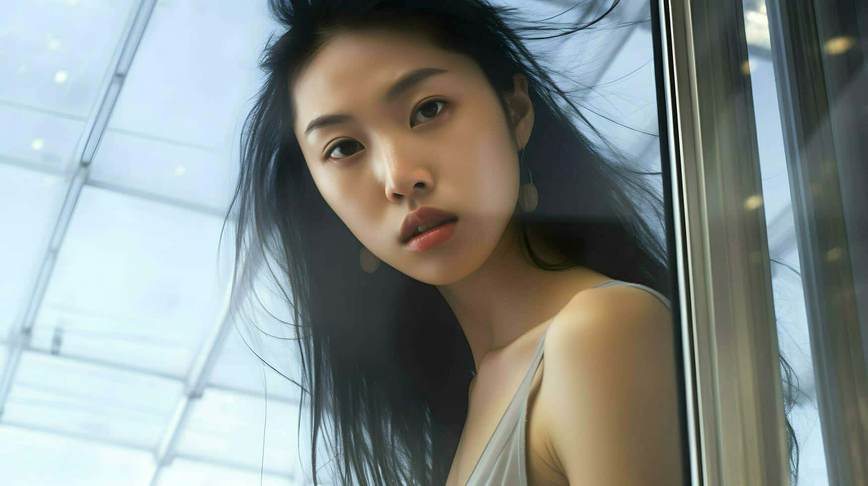 Ethereal Beauty At Glass Wall.jpg Wallpaper