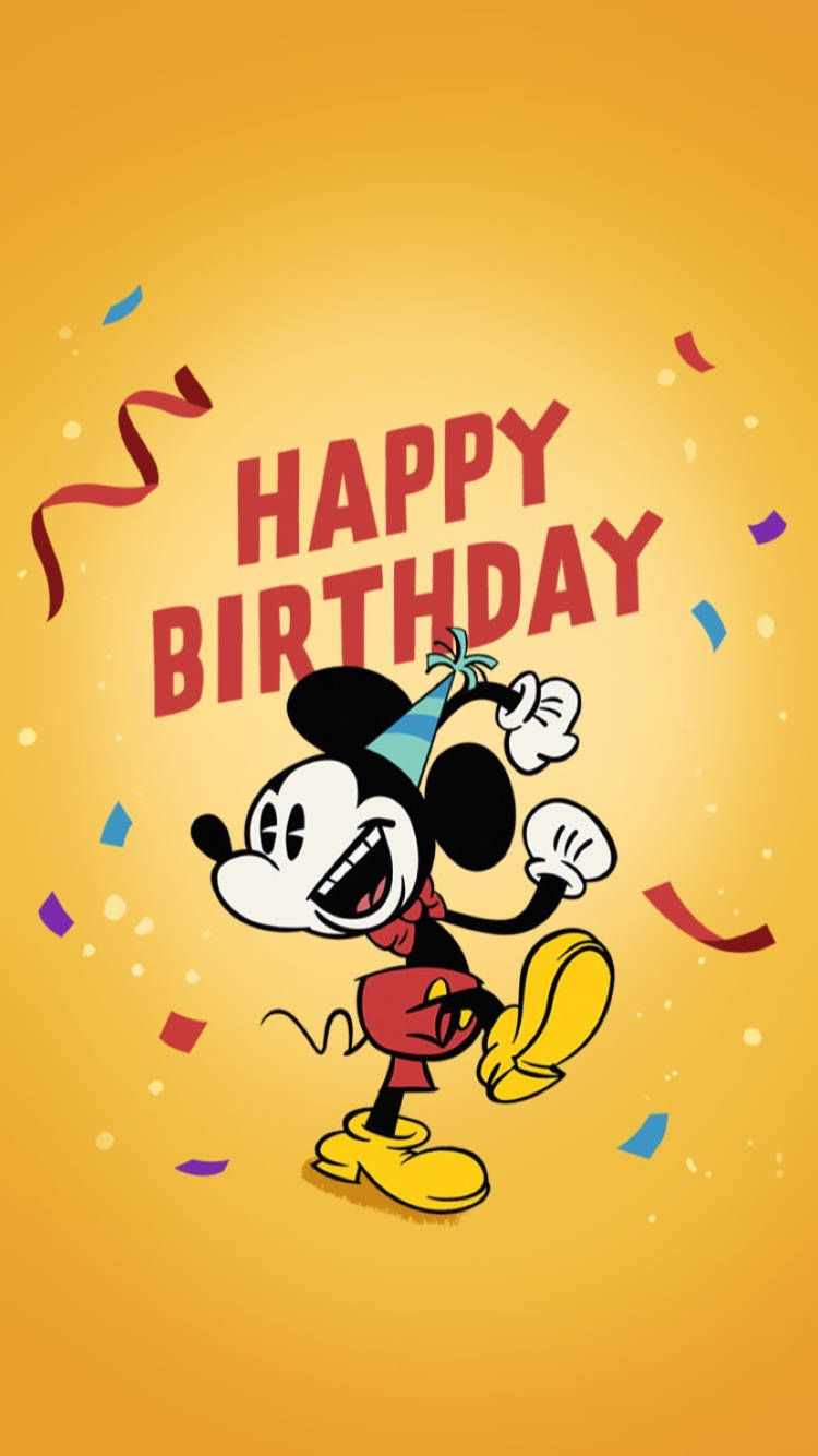 Exciting Mickey Mouse Birthday Bash With Confetti Explosion Wallpaper