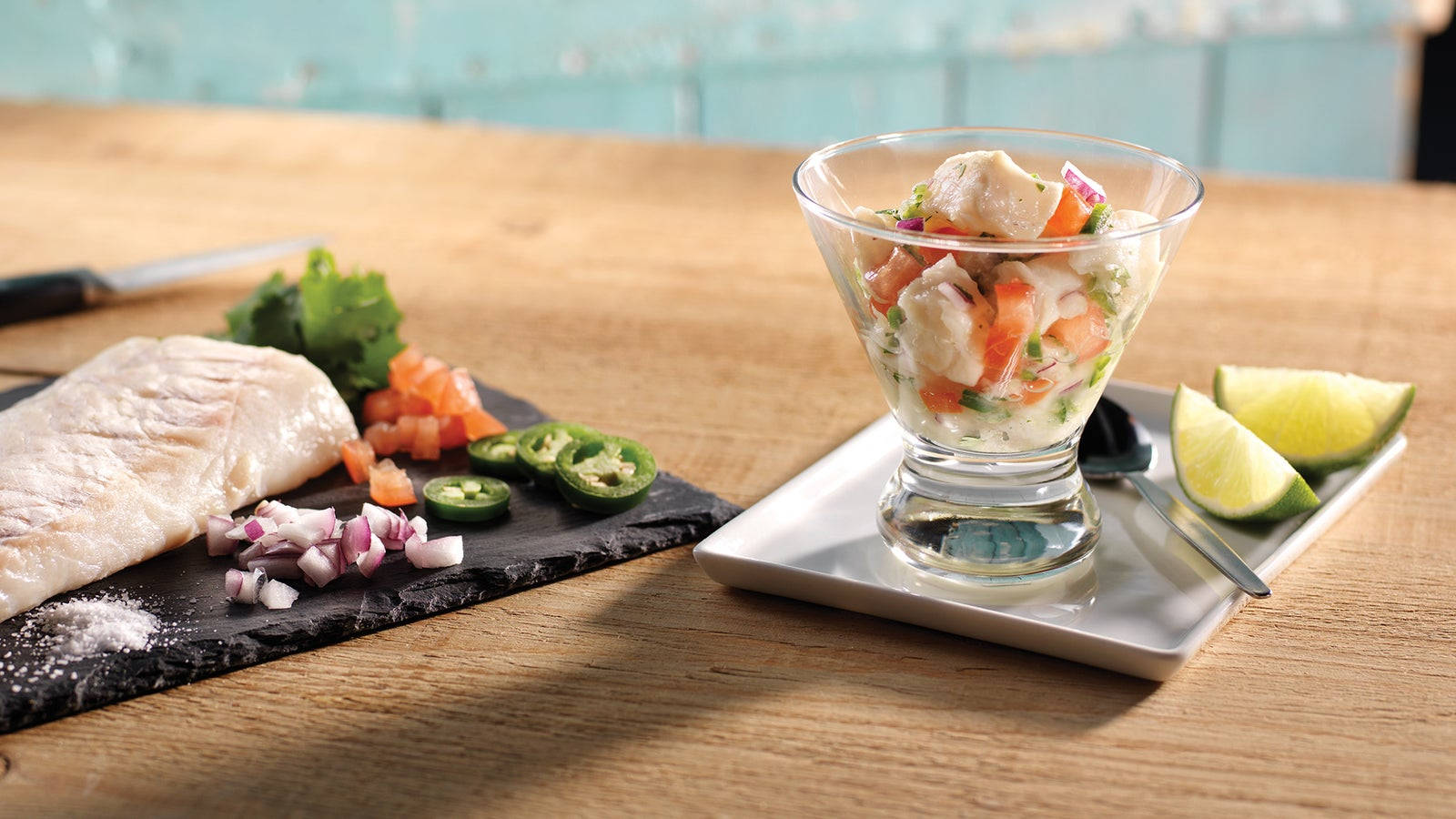 Exquisite Ceviche Mix In A Dessert Bowl Wallpaper