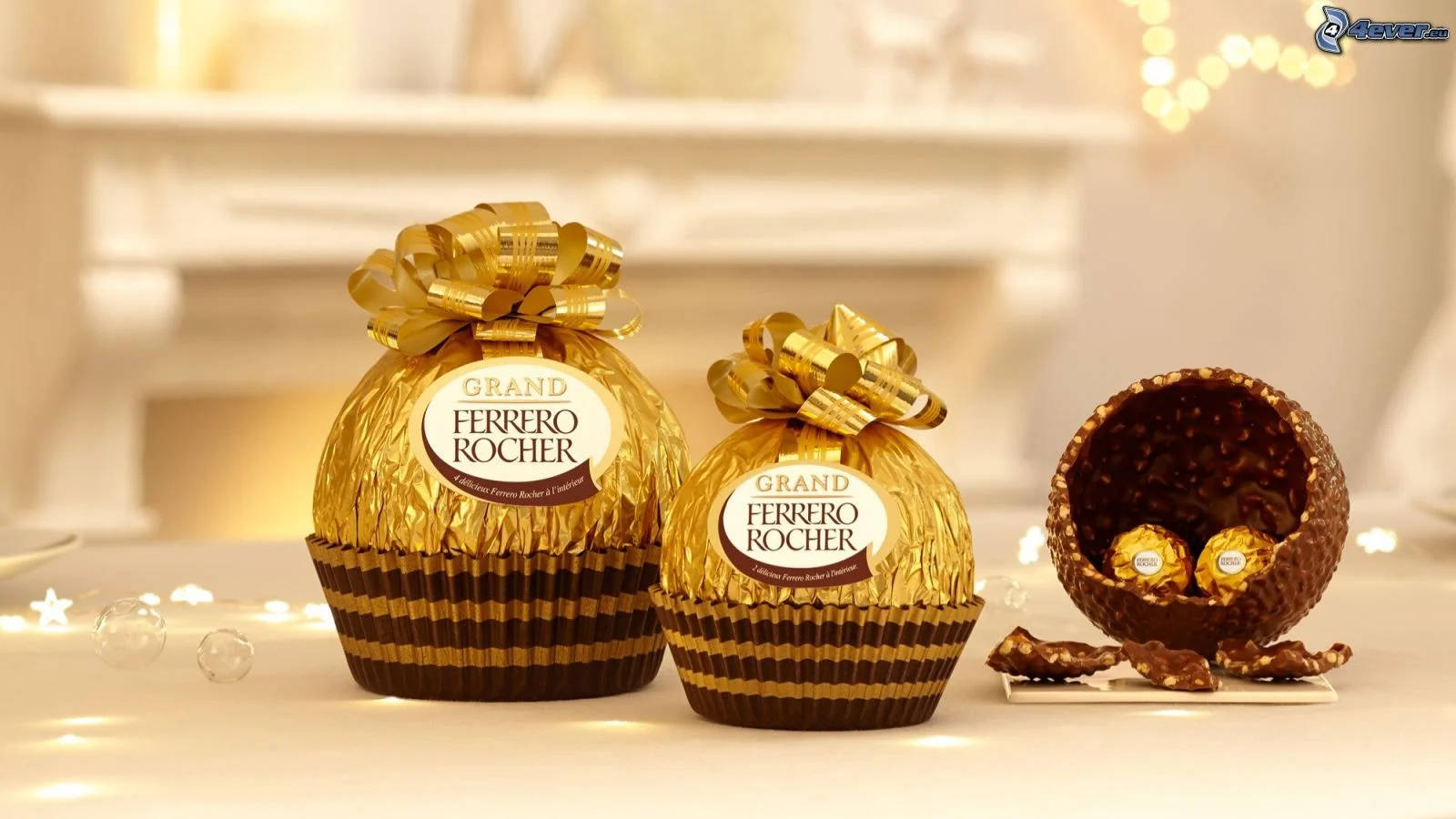 Exquisite Gold Foil Packaging Of Ferrero Rocher Chocolates Wallpaper