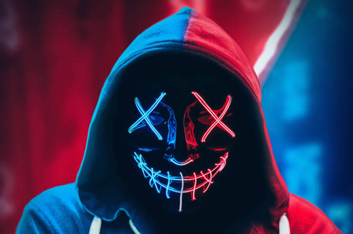 Face Of Neon Masked Man Hacker 3d Wallpaper