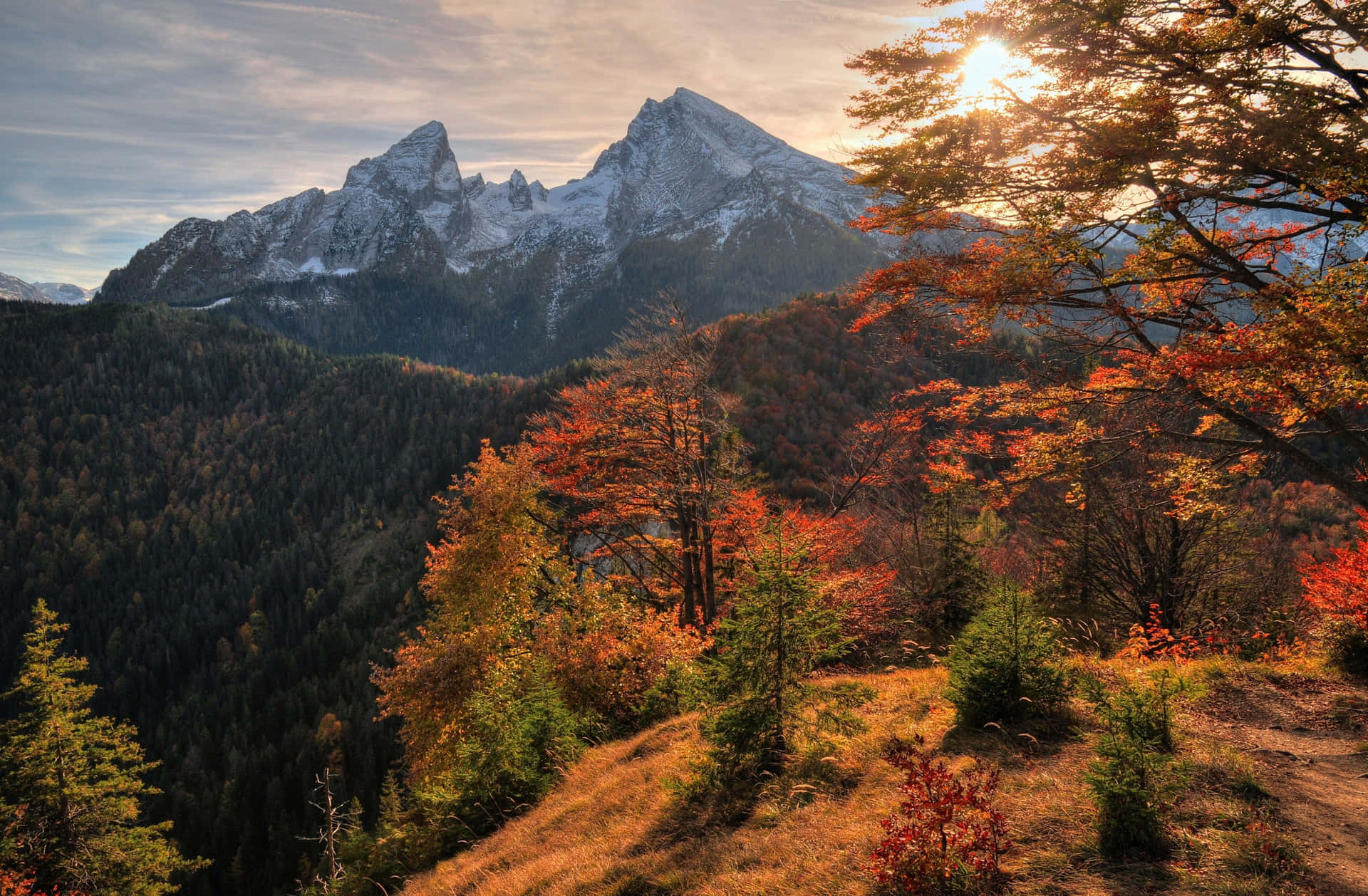 Fall Mountain Orange Sky Wallpaper