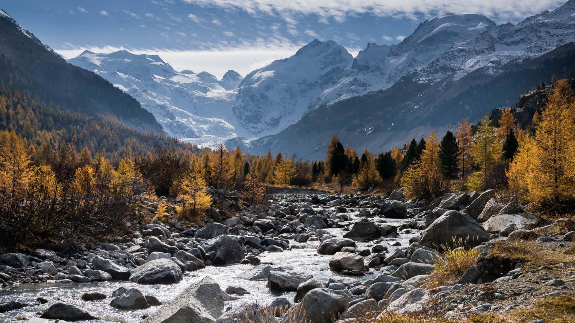 Fall Mountain With Stream Wallpaper