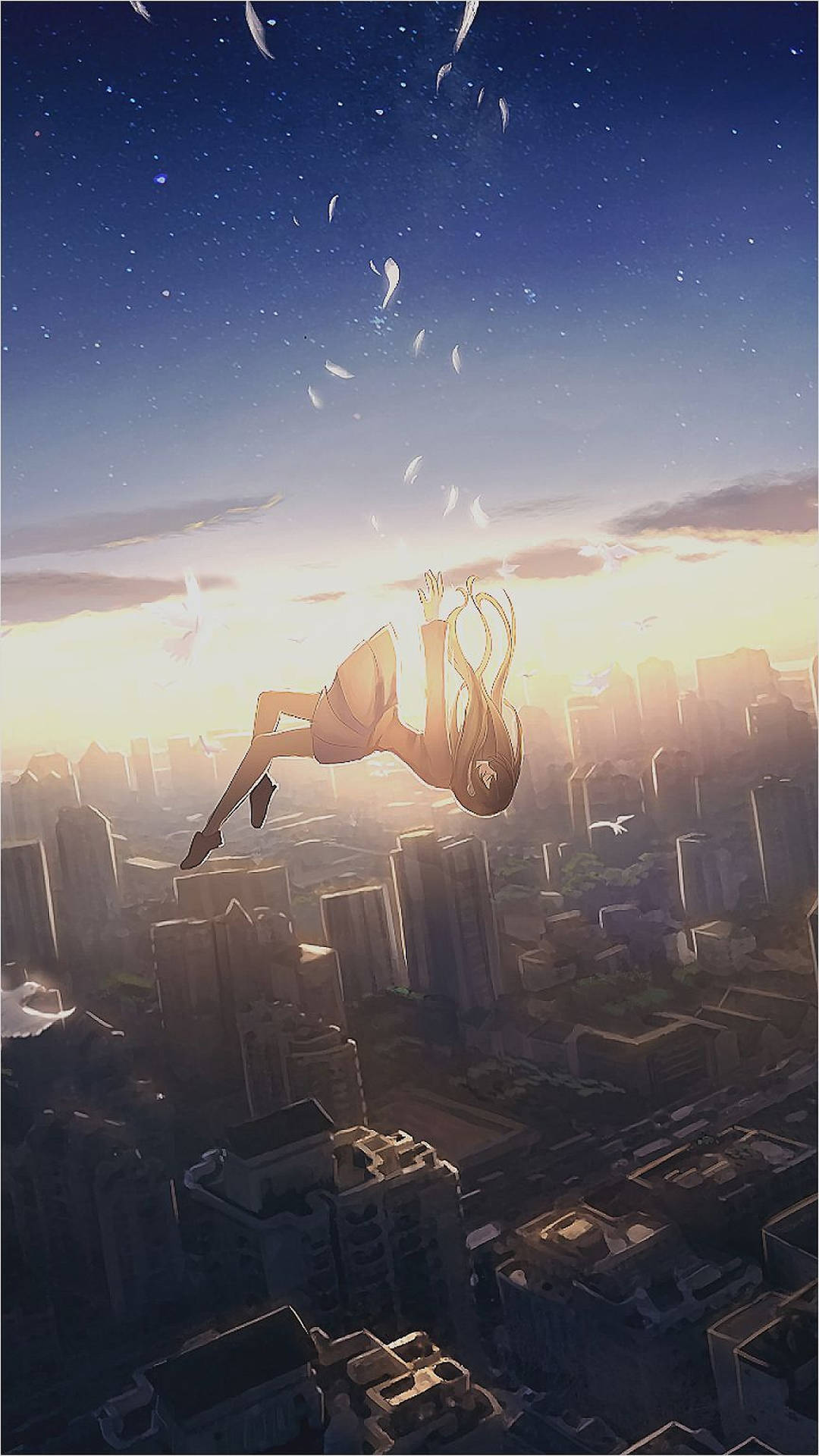 Anime, Original, Cloud, Falling, Girl, Sky, Starry Sky, Sunset, HD  wallpaper | Peakpx