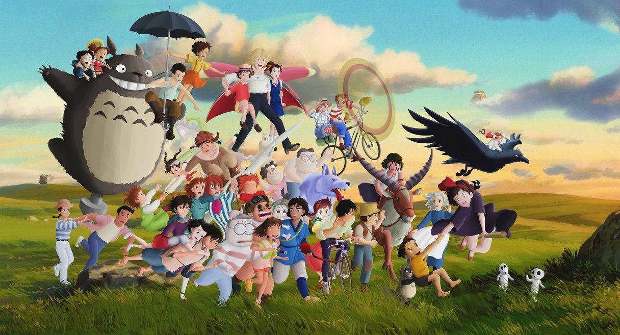 Fan-favorite Characters From Studio Ghibli Films Such As Totoro, Kiki, And Ponyo All In One Place. Wallpaper