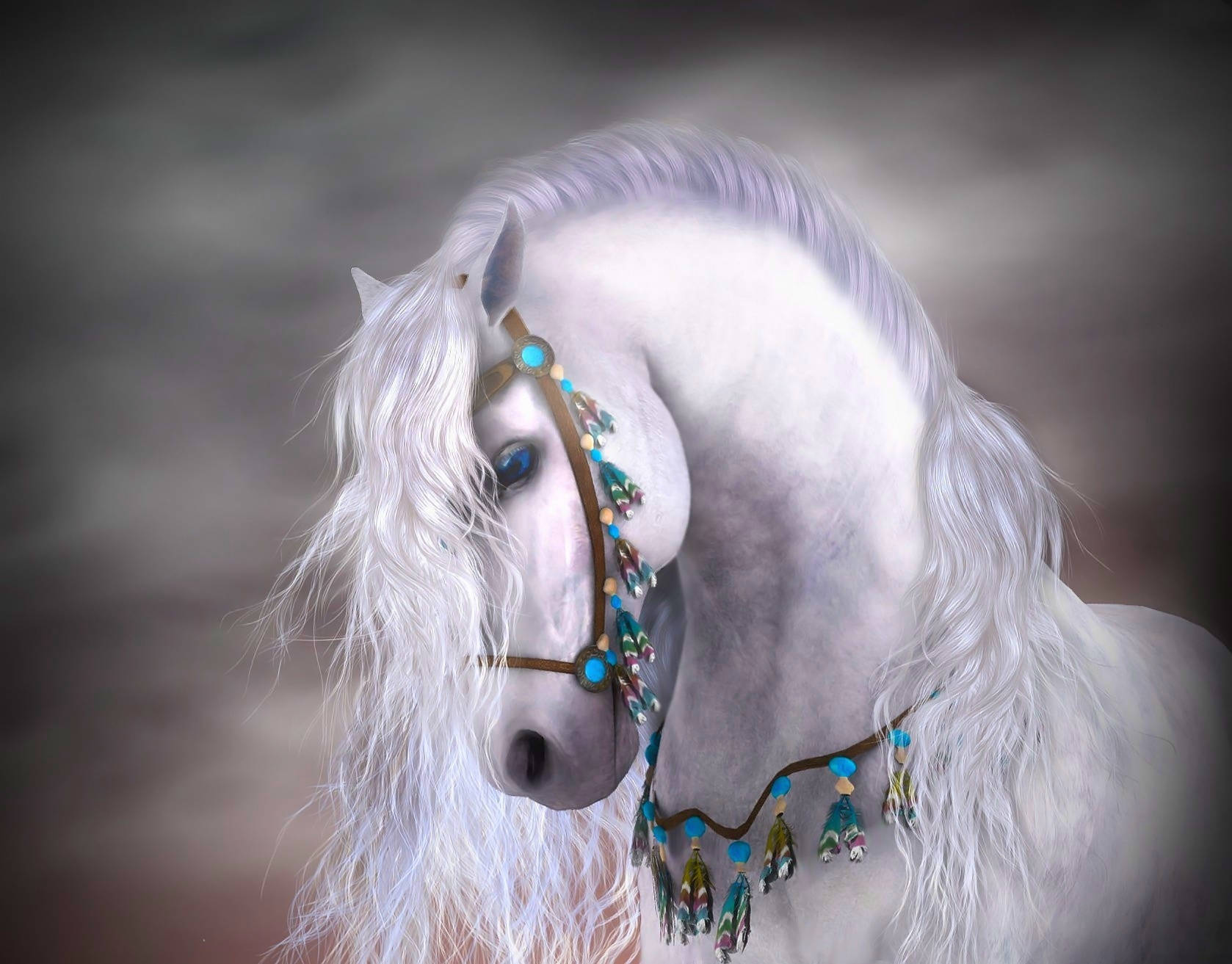 Fantasy Horse Fantasy Animals Blue Eyes Feather Hd Wallpaper | Background Image Wallpaper